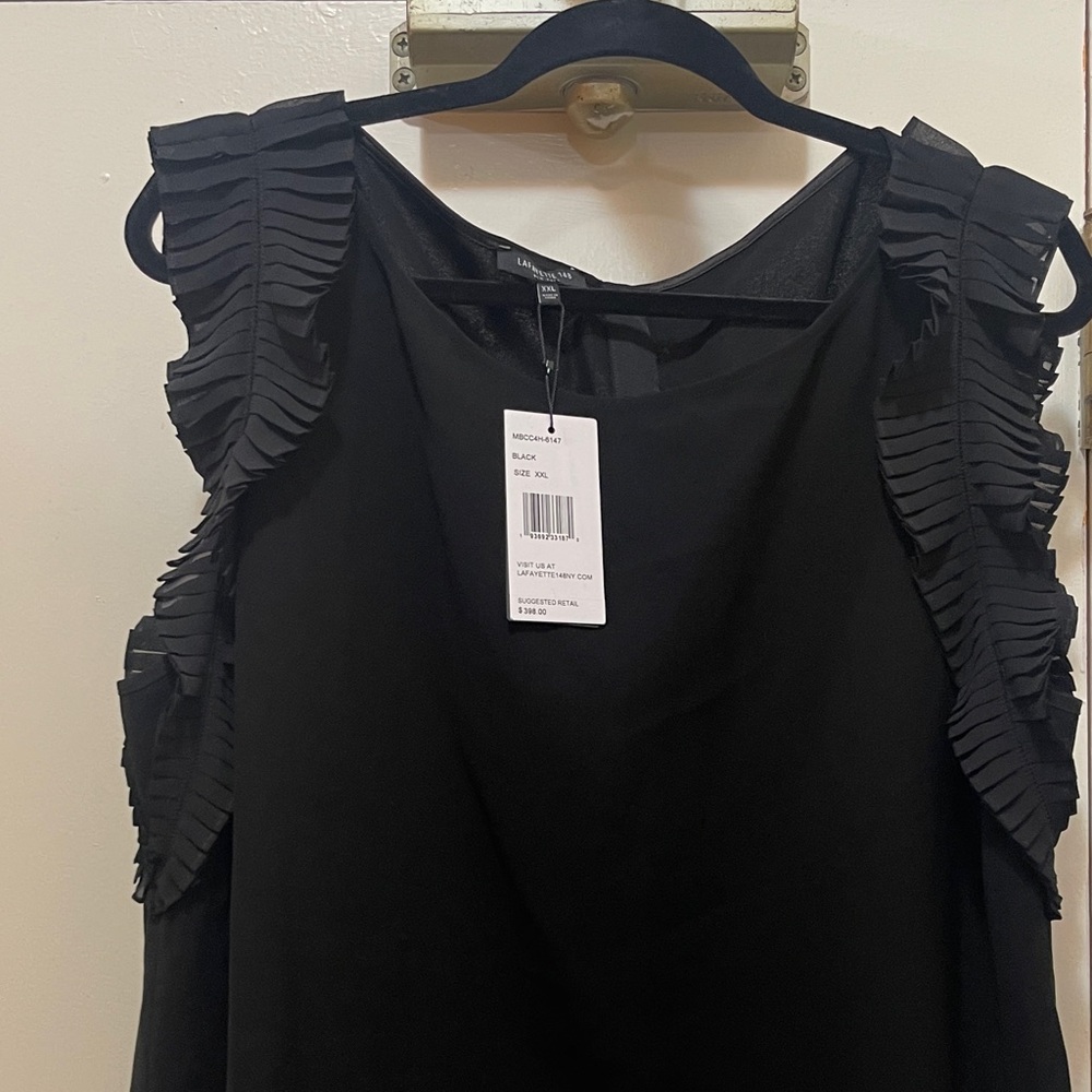 NEW Lafayette 148 Women's Black Ruffle Sleeve Shell Top